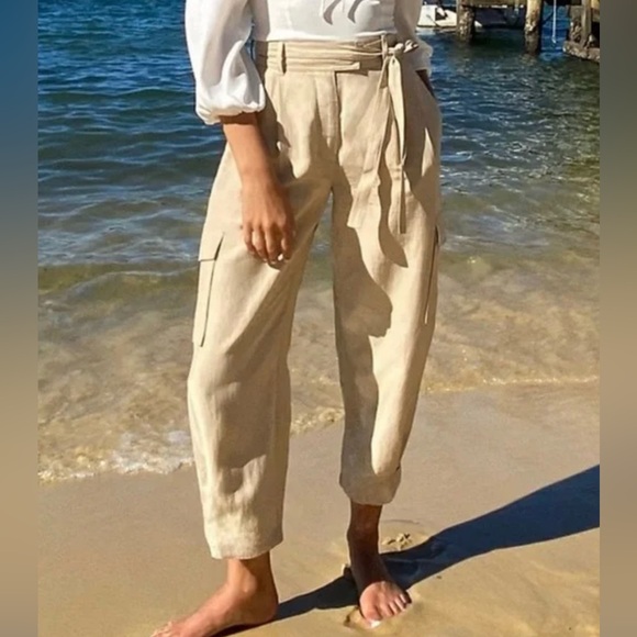 Aritzia Wilfred Kafka Linen Cargo Pants Beige - Picture 4 of 6